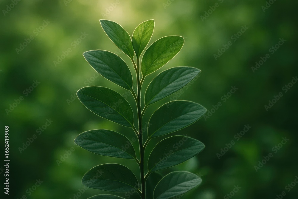 Obraz premium A Close-Up of a Lush Green Leaf Against a Blurred Forest Backdrop