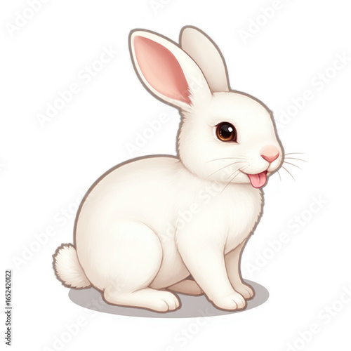 Cute white rabbit with big ears and smiling face