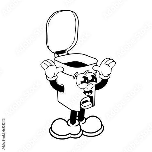 Retro character design of cheerful trash can outline