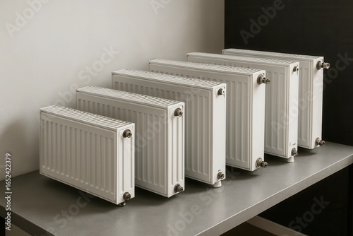 Wallpaper Mural A neatly arranged line of white radiators on a metal surface, symbolizing energy efficiency and modern heating solutions Torontodigital.ca