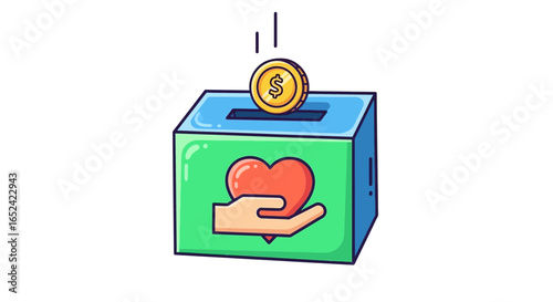 Charitable Giving Box Illustration Symbolizing Financial Support and Community Philanthropy for Social Causes and Donation Campaigns