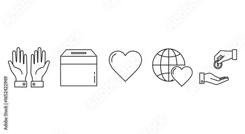 Donation Icons Charity, Giving, Volunteer, Helping Hands, Global Support