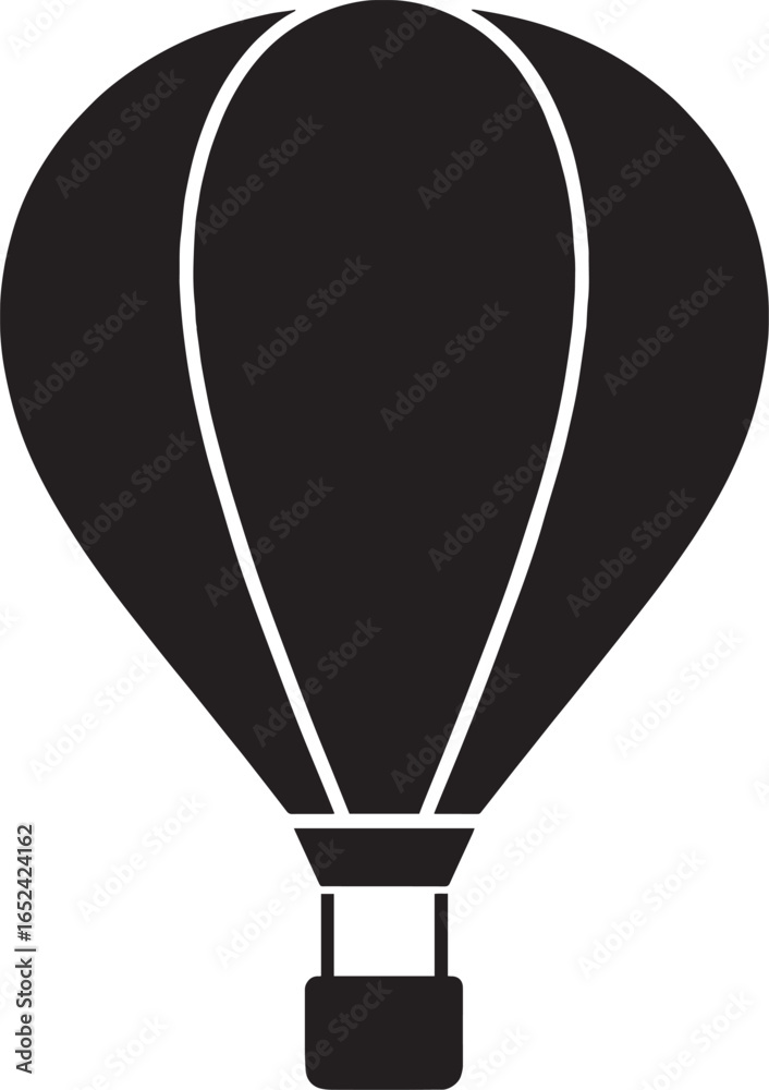 Obraz premium Vector Silhouette of Hot Air Balloon Floating – Minimalist Black Design on White Background