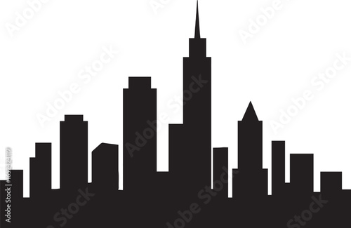 Vector Silhouette of Modern City Skyline – Minimalist Black Urban Design on White Background
