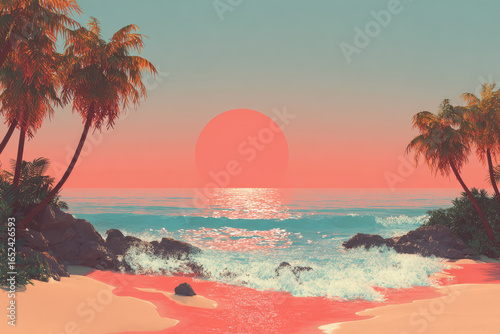 Drawing tropical beach summer background. Graphic illustration design. Generative ai.