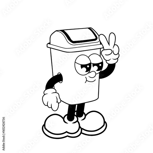 Retro character design of cool trash can outline