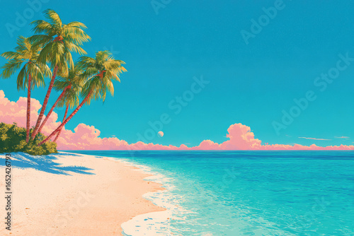 Drawing tropical beach summer background. Graphic illustration design. Generative ai.