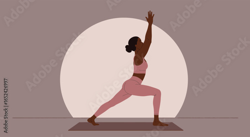 Empowering yoga practice a woman strikes a warrior pose, embodying strength, balance, and mindfulness for holistic health and wellness