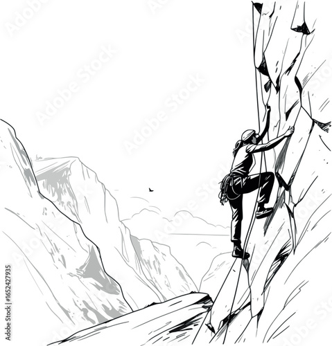 Rock climbing sketch – summer adventure sport vector art