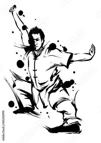 Sumi-e Ink Painting of a Tai Chi Pose – Flowing Energy and Balance