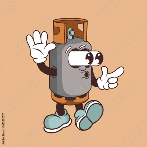 Retro character design from suprised gas tank
