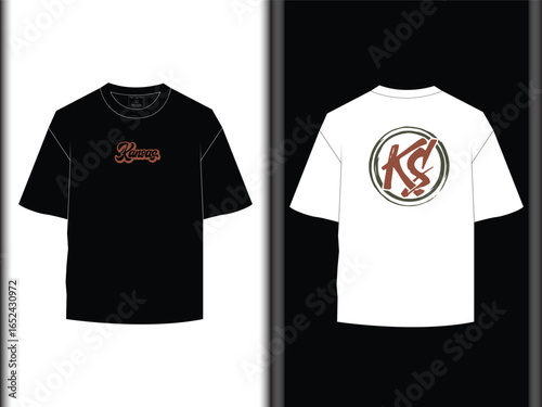 Kansas KS Vector Drop Shoulder T-Shirt Design
