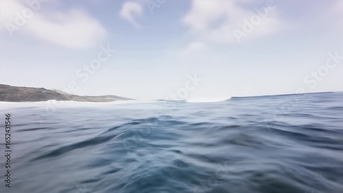 360 VR ocean surface with waves and coastline view. 4K Video