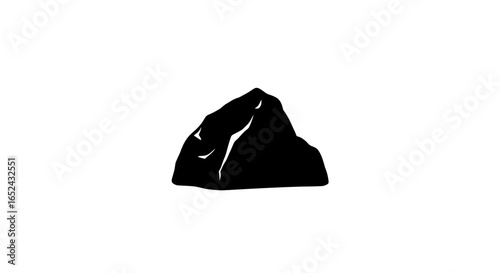 A solid black mountain peak with jagged edges against a stark white background