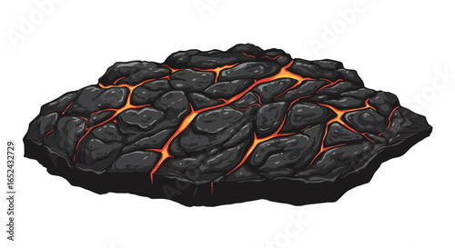 Lava rock formation with glowing orange cracks on a white background