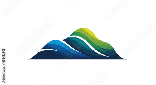 A stylized mountain range blue blending to green and yellow creates a wavelike effect
