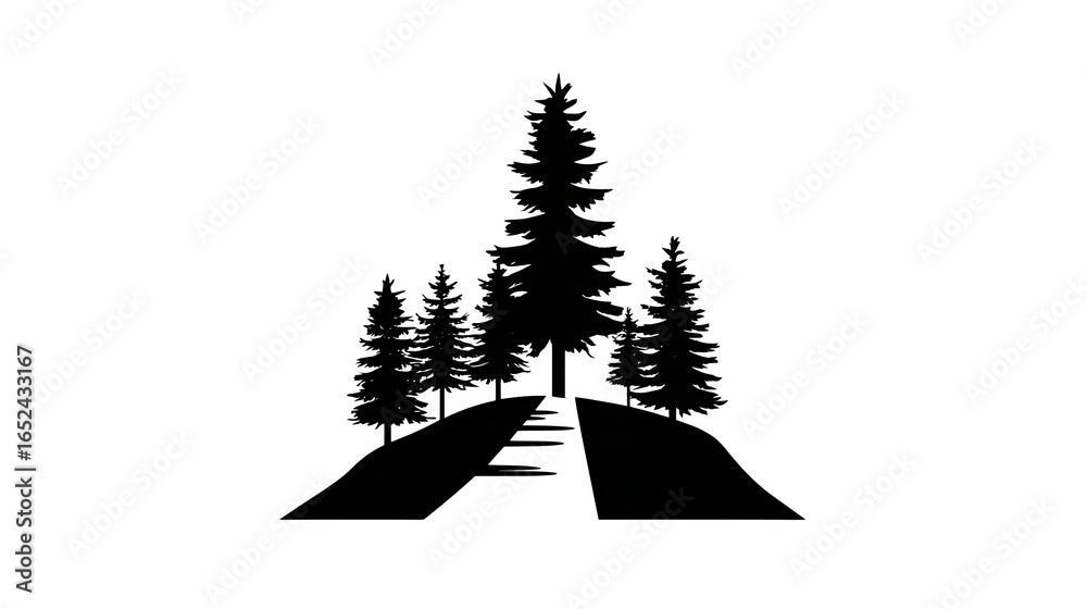 Obraz premium Filled black icon of forest trail with tree shadows, transparent background
