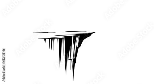 Isolated monochrome illustration black jaggededged cliff with sharp downwardpointing protrusions
