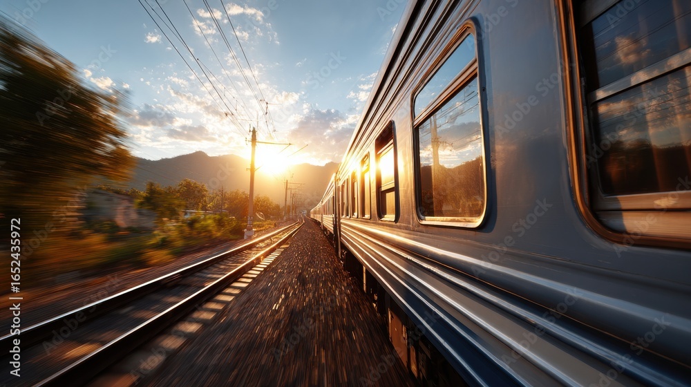 Fototapeta premium Moving Train Car at Sunset