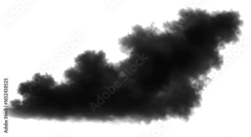 A black cloud formation with soft edges against a white background