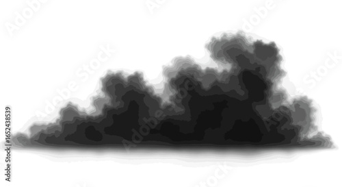 Dark layered cloud with varying shades of gray shaped irregularly against a white background