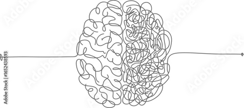 Brain With Tangle of Lines, Unraveling Confusion, Mental Clarity Concept, White Background
