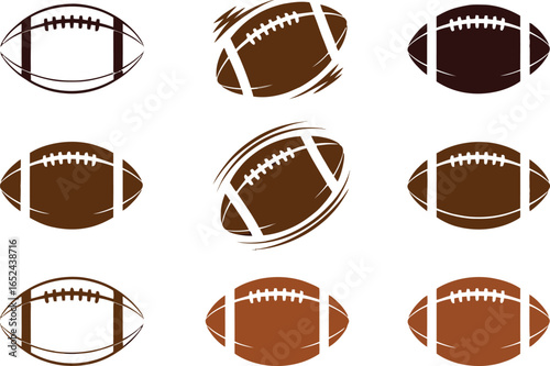 Brown American Footballs Collection Isolated on White Background for Sports Icon