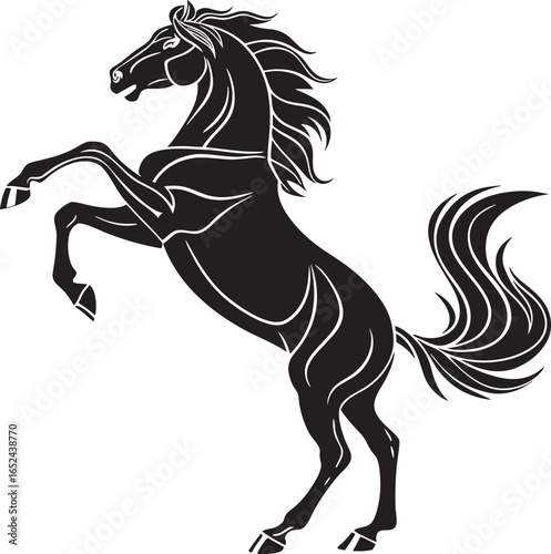 Black silhouette of a rearing horse with flowing mane and tail on white background vector
