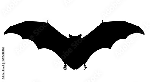 Black bat silhouette wings spread hanging pose ears visible against a plain white background