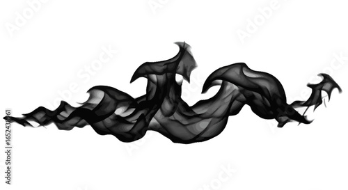 A long black flowing smoke shape with sharp edges curves and varying shades