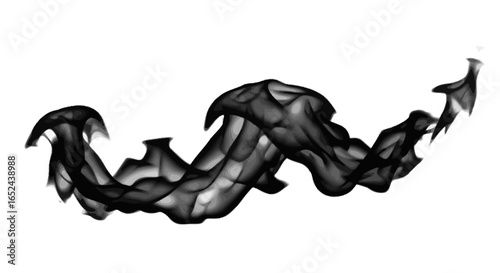 A gray and black smoky ribbon curving across a white background