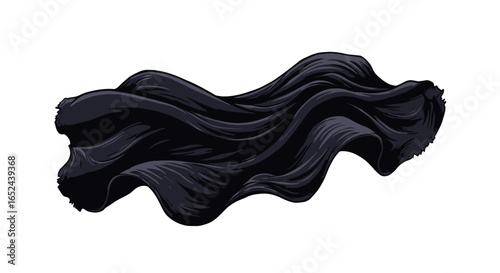 Flowing black draped fabric shaped into soft curves textured with small brush strokes