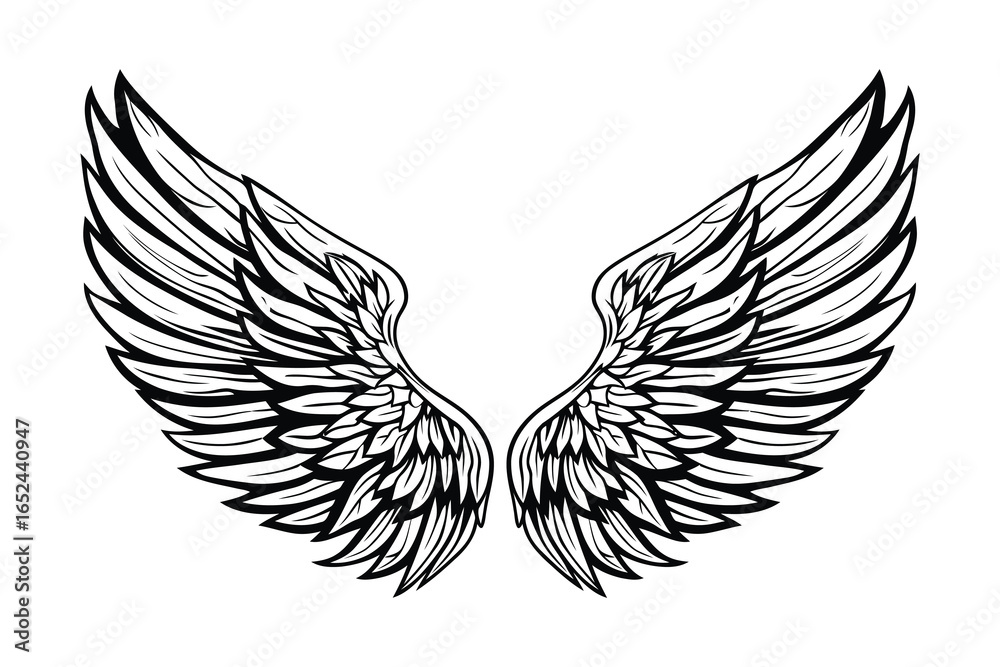 Fototapeta premium Angel wings vector illustration with black feather silhouette design