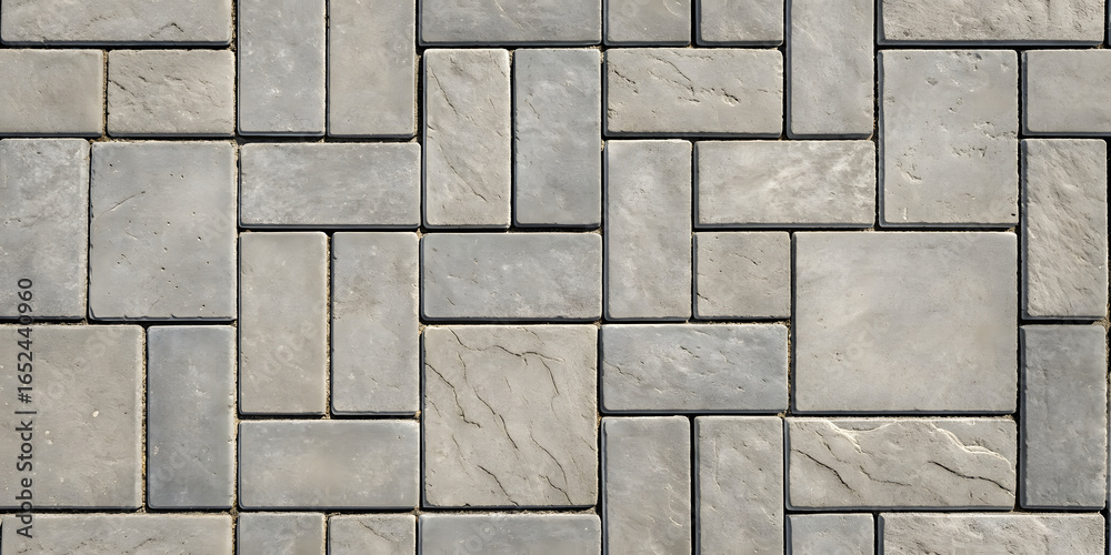 Naklejka premium Beige limestone tiles arranged in varied rectangular pattern with natural surface textures and neutral coloring scheme