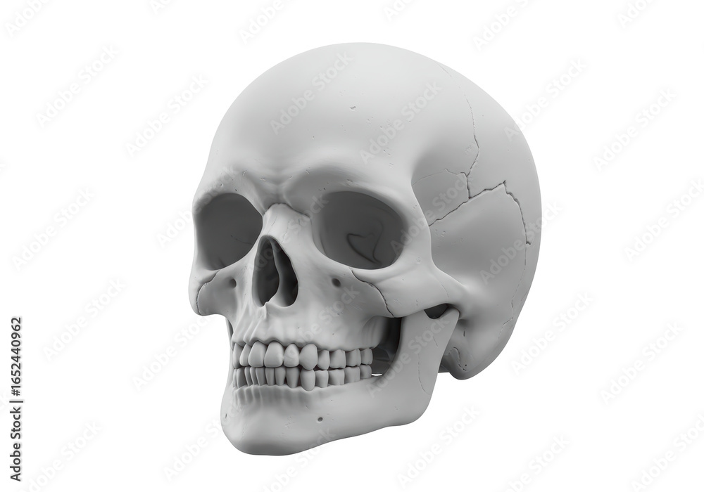 Fototapeta premium Isolated Realistic Human Skull with Detailed Bone Structure, Representing Anatomy and Mortality