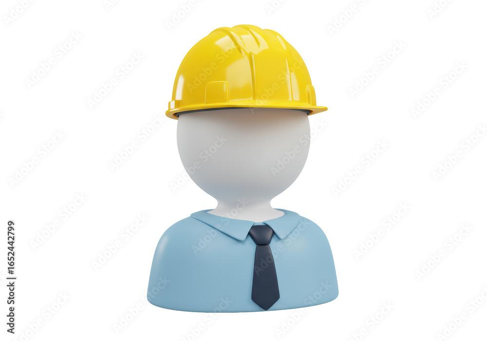 Isolated 3D Character of a Business Man with a Yellow Hard Hat, Representing Construction and Engineering Professionals Isolated 3D Character of a Business Man with a Yellow Hard Hat, Representing Construction and Engineering Professionals