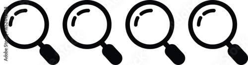 Four simple black magnifying glasses with transparent background icons