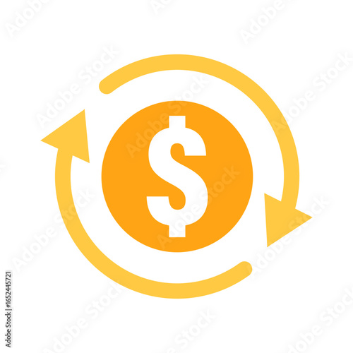 Dollar coin icon with circular arrows representing exchange, transaction, and currency conversion. Perfect for fintech, banking, financial apps, and global business design