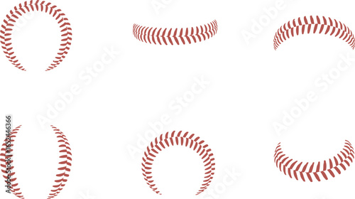 Set of Baseball stitching curves on white. Sports ball seam decoration concept