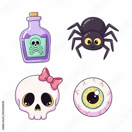 Cute Cartoon Vector SVG Illustration Set with Halloween Themed Elements in Flat Style for Kids and Digital Media