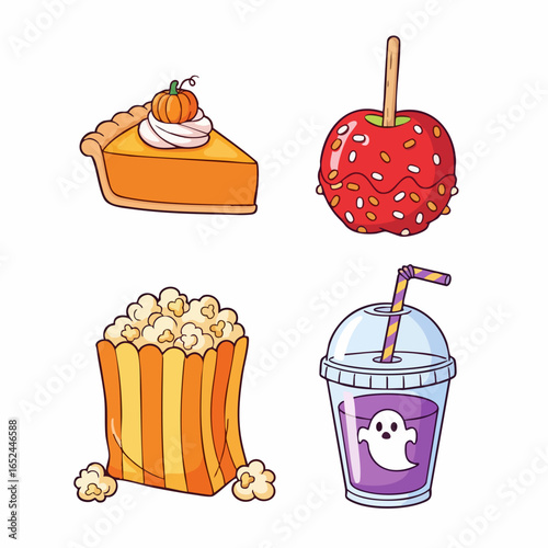 Colorful Flat Vector SVG Illustration Set of Dessert and Snack Icons with Modern Cartoon Style for Food Menu Packaging and Digital Media