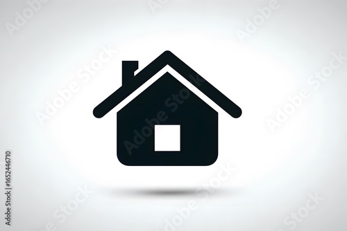 Simple house icon with shadow on light gray background.