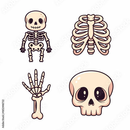 Vector SVG Illustration of Cute Cartoon Skeletons with Bones in Flat Design Style Bright Colors for Digital Media