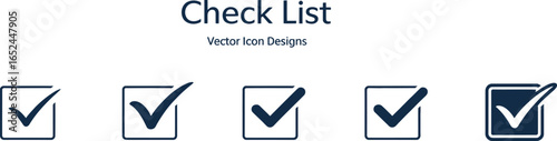 Variety of Dark Blue Check Marks in Square Frames Isolated on White Background