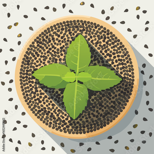Basil Seed Vector illustration with clean lines and bold shapes.
