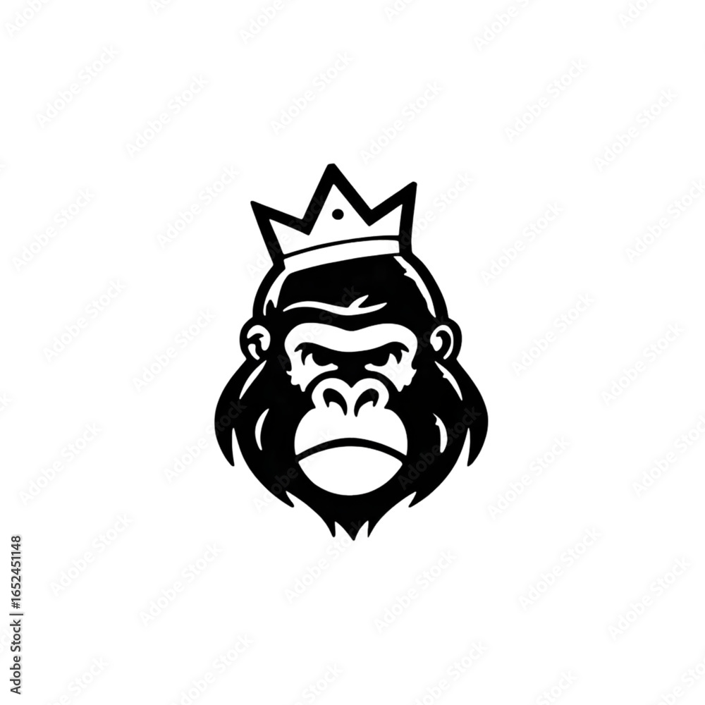 Obraz premium A majestic gorilla with a crown, symbolizing strength and leadership. This striking image captures the essence of wildlife and regal power in nature.