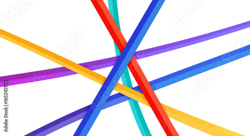 Colorful thick lines intersect across a white canvas in a dynamic abstract design