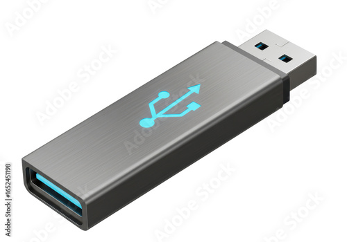 Vászonkép Isolated USB Flash Drive with Blue Data Transfer Icon