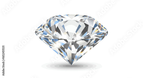 A highly faceted clear gem possibly a diamond with a complex light refraction pattern and a soft shadow