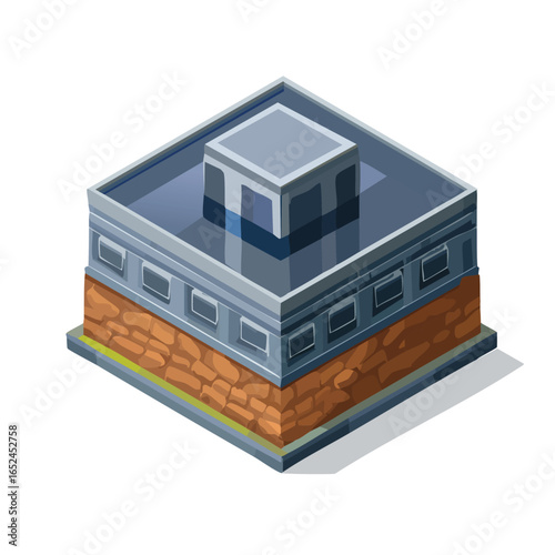 isometric building with brick facade and flat roof clip art preview